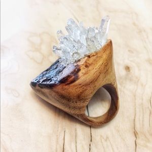 Custom made handmade wood and crystal ring